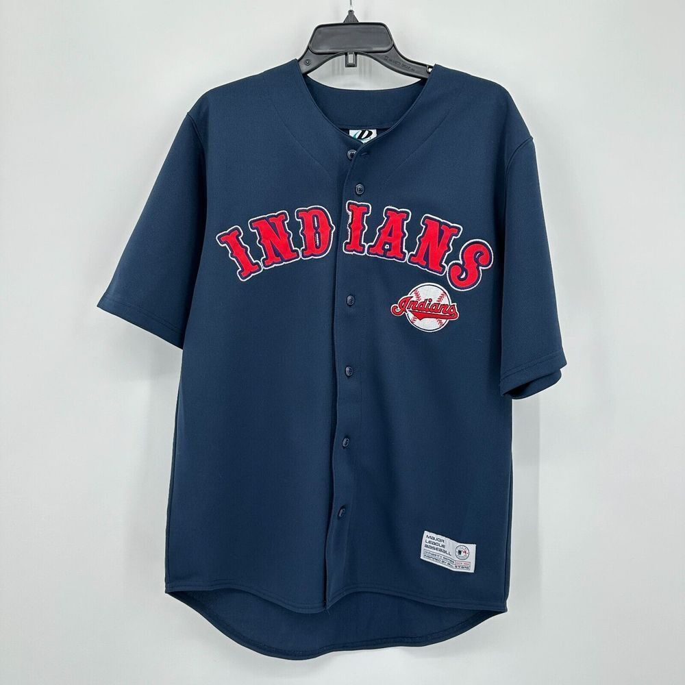 VTG Cleveland Indians Dynasty Jersey MLB Mens M Blue Baseball The Guardians Game